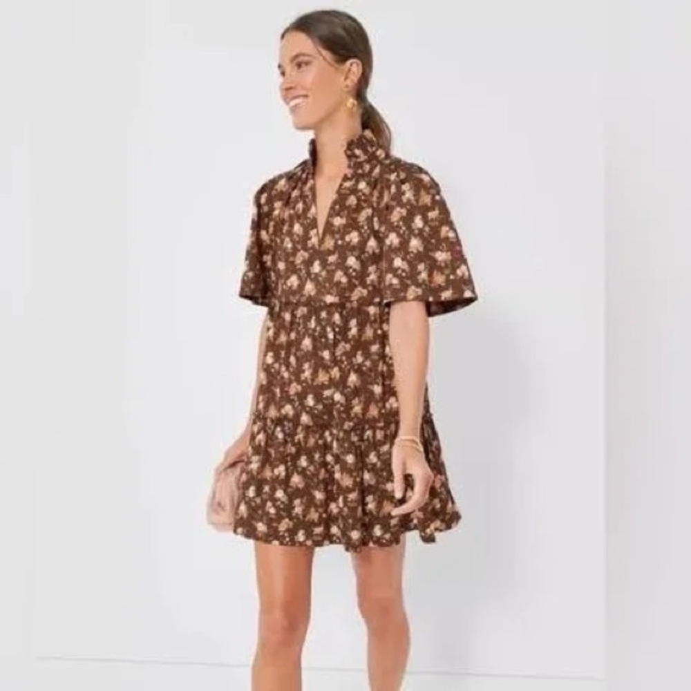 Tuckernuck Rosewood Chintz Crawford Short Sleeve Brown Floral Mini Dress